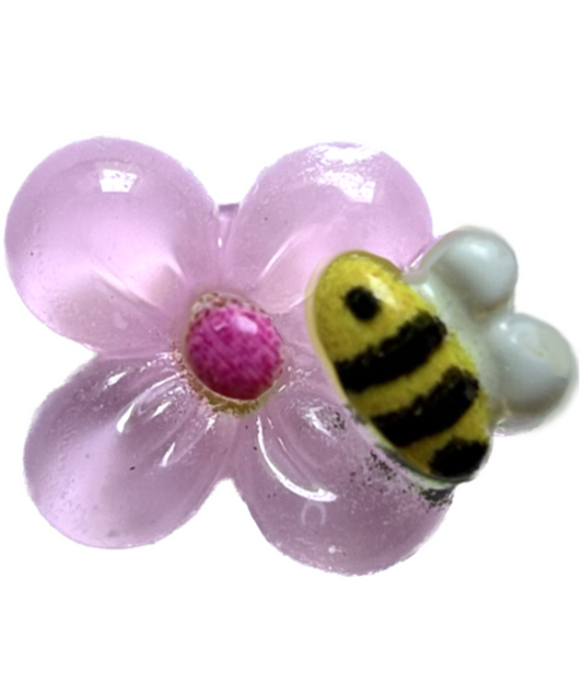 Extra Pink bee flower frame charm